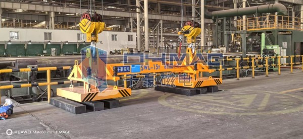 千豪高溫電永磁吊具應用于天津鋼管企業(yè)